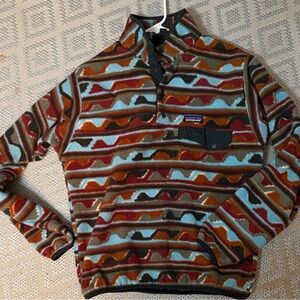 Patagonia Fleece Pullover Snap-T Aztec Print Multi Color Size Small